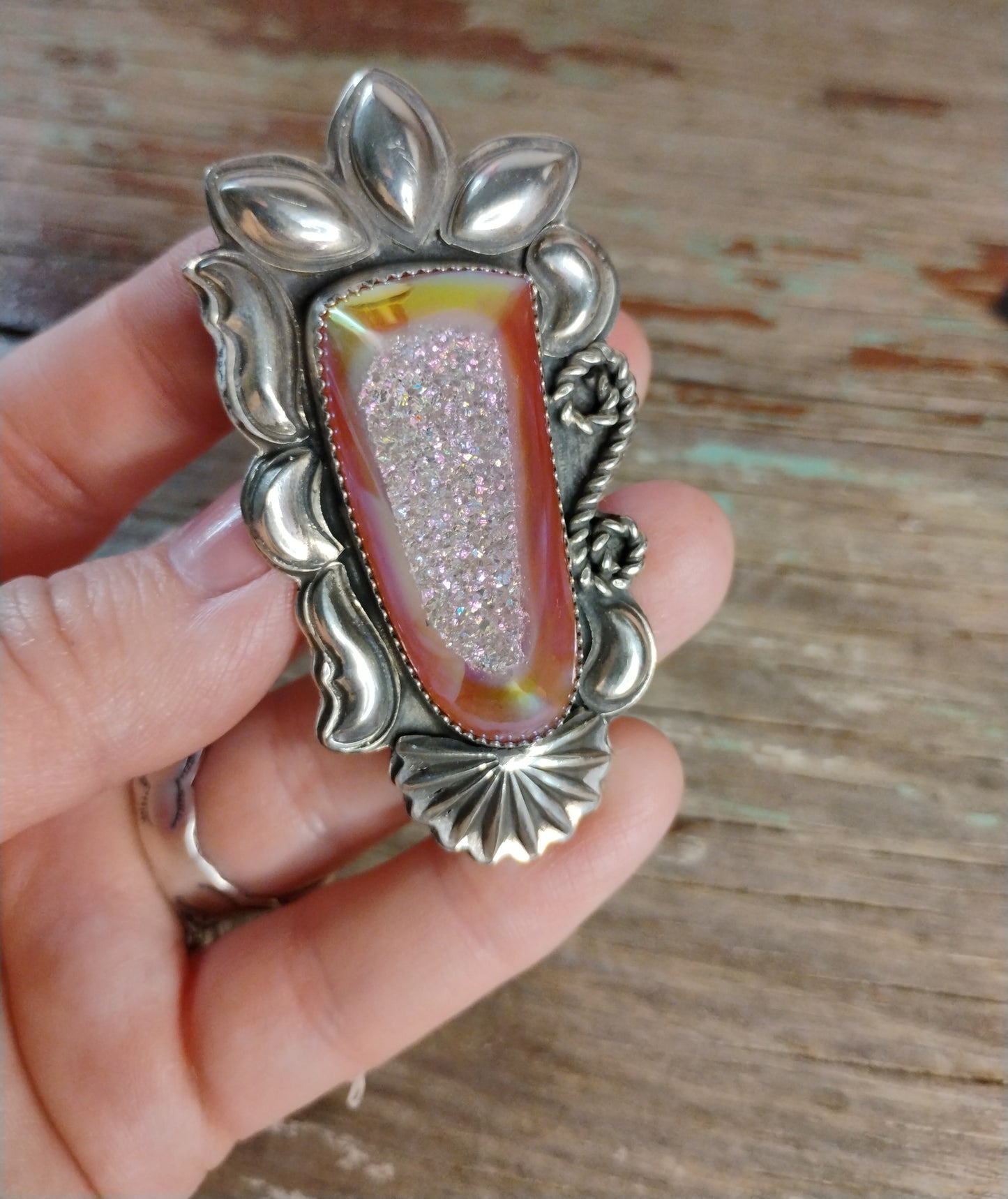 Native made druzy repousse ring