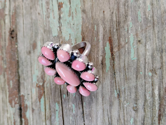 Pink conch cluster ring