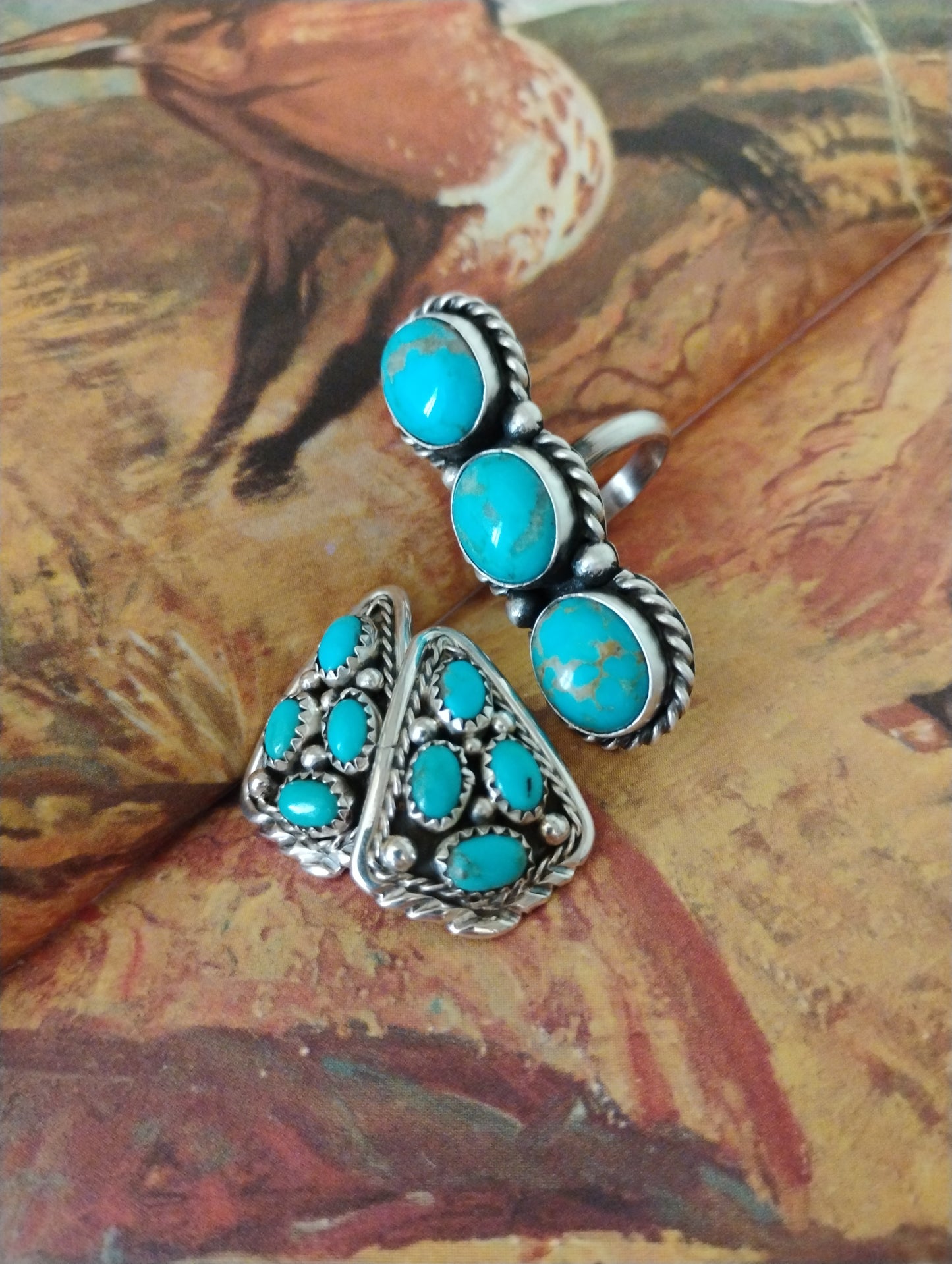 L signed Native Turquoise Crawler Ring