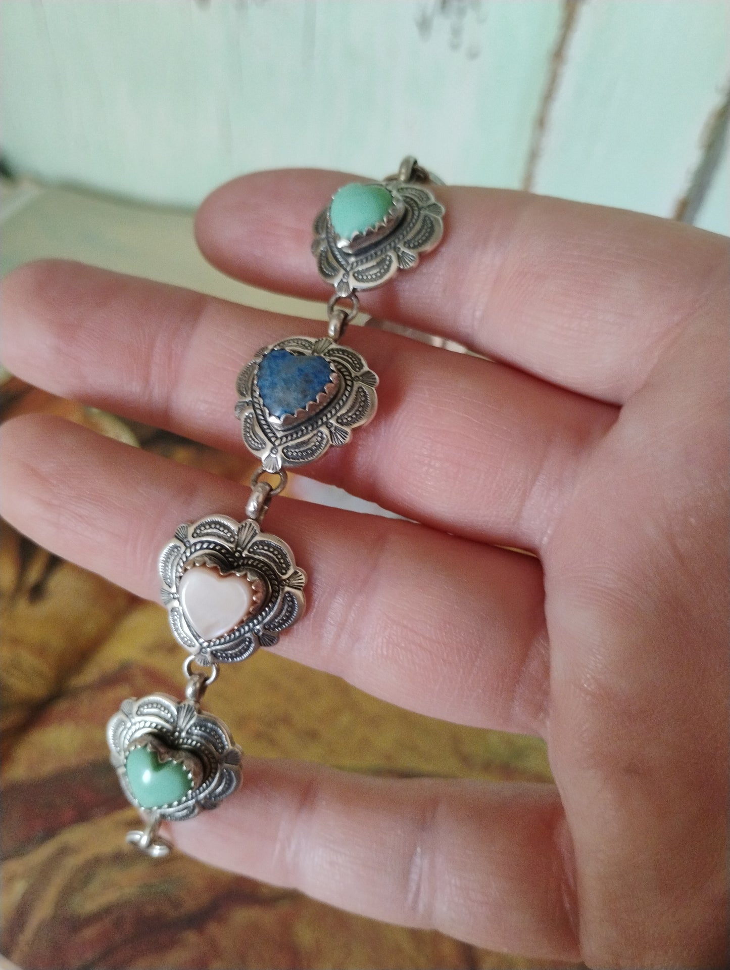 Carolyn Pollack designed gemstone heart link bracelet