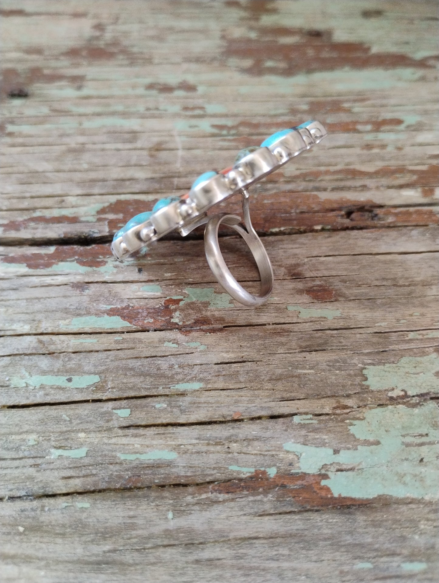 Adjustable Native signed turquoise heart ring