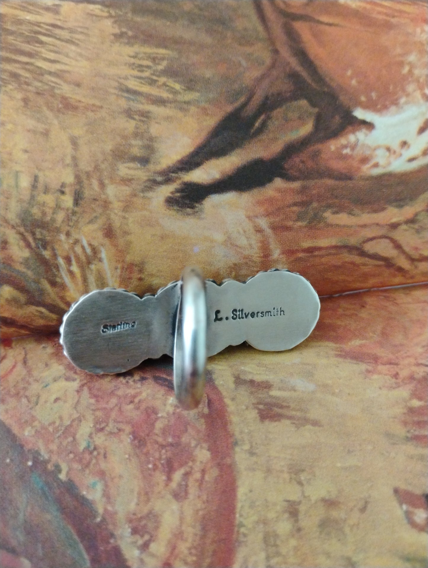 L signed Native Turquoise Crawler Ring