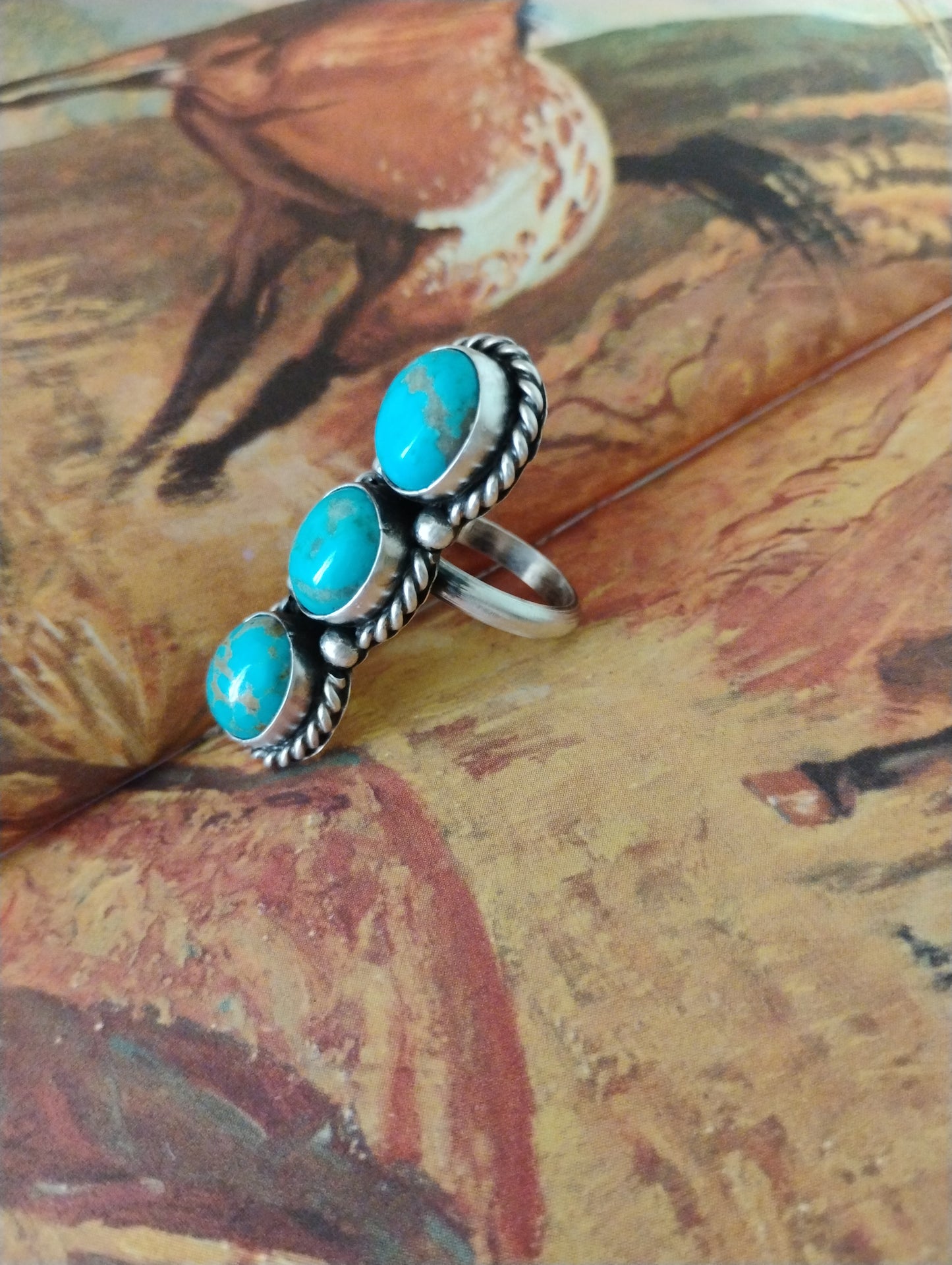L signed Native Turquoise Crawler Ring