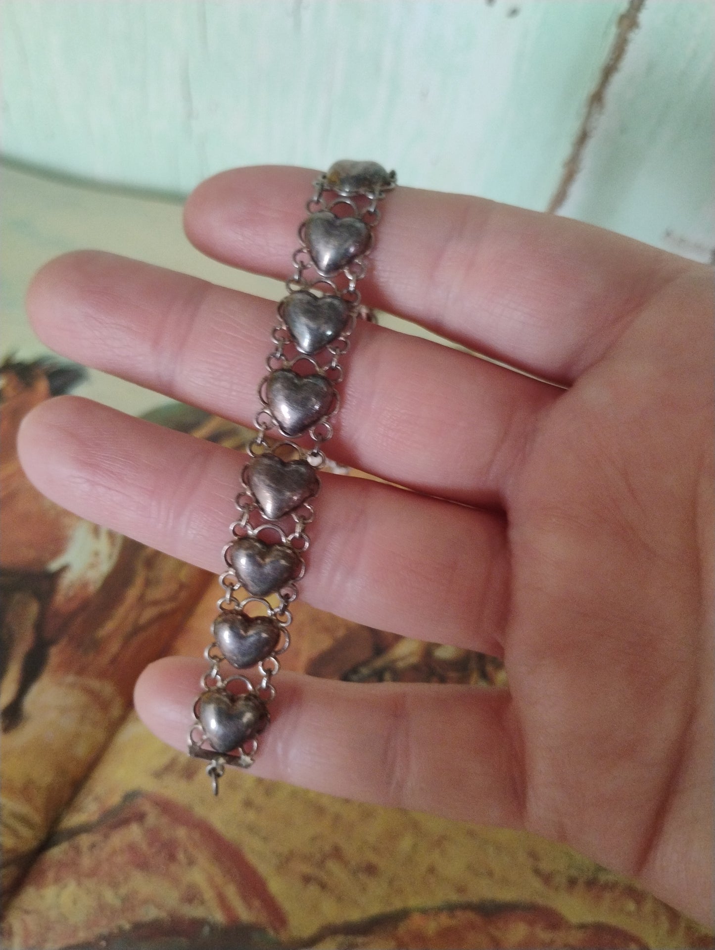 Sterling silver heart link bracelet