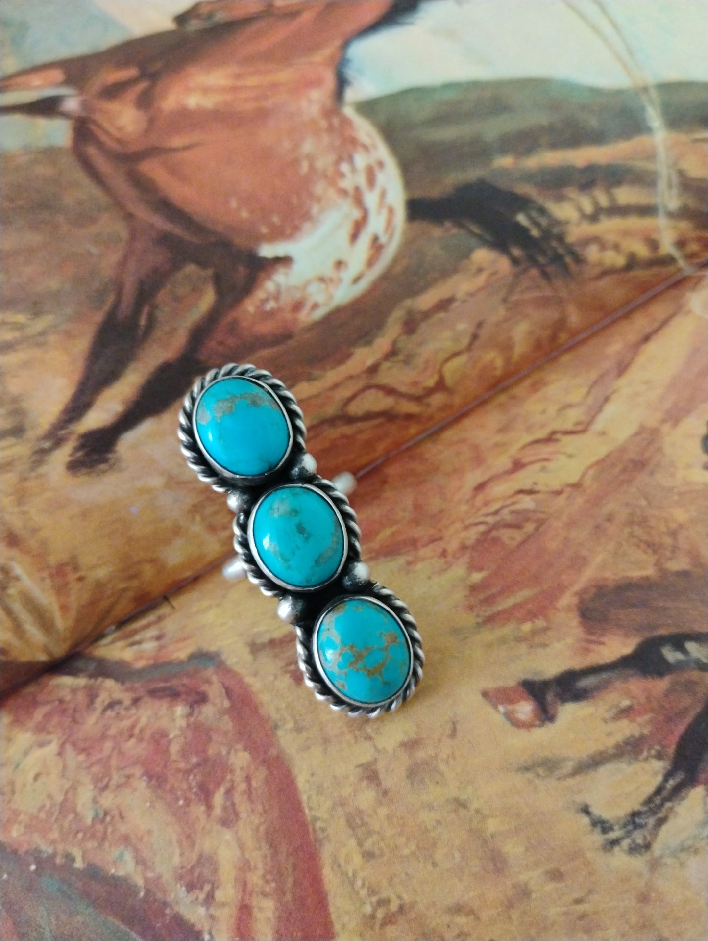 L signed Native Turquoise Crawler Ring