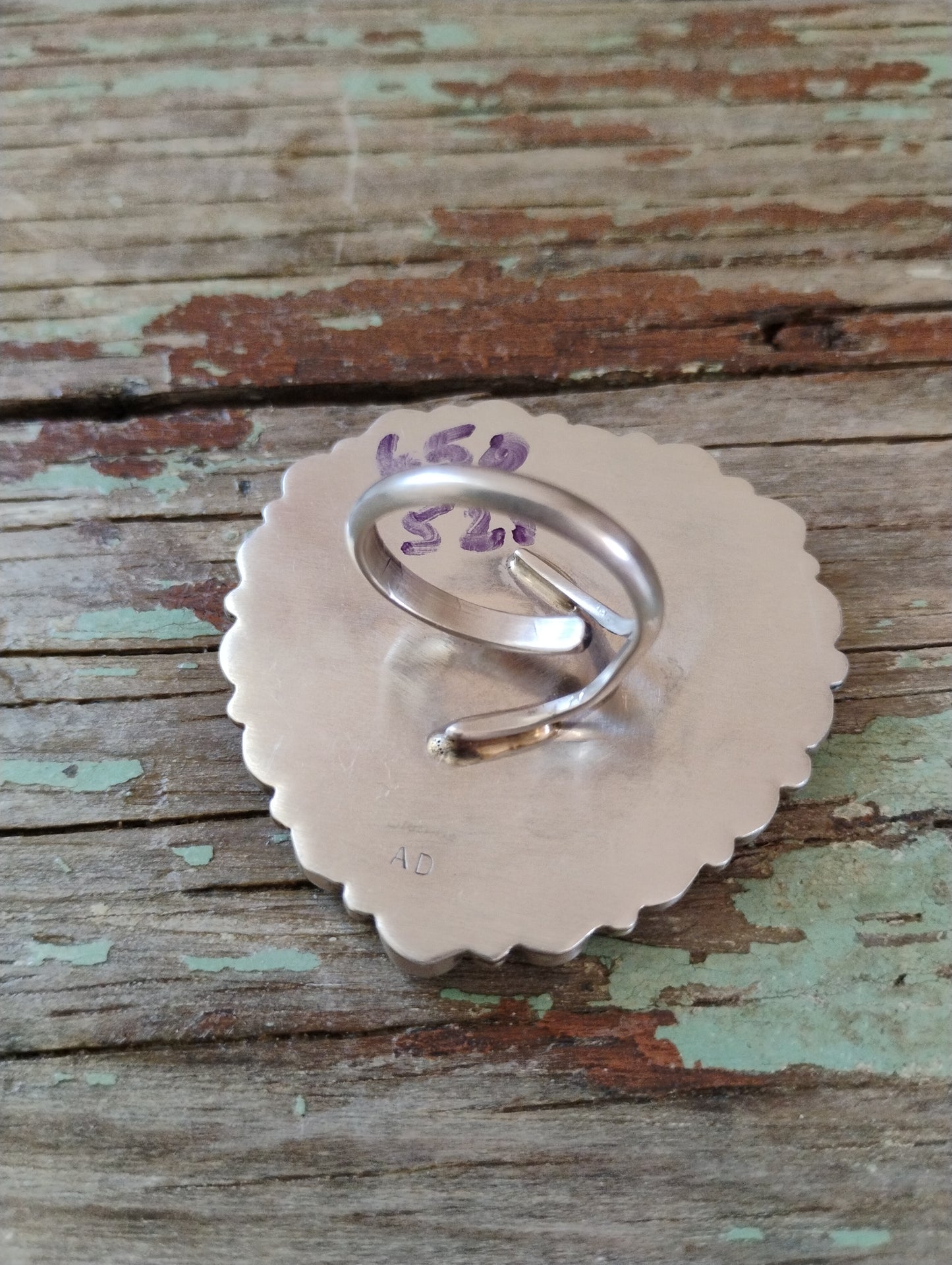 Adjustable Native signed turquoise heart ring