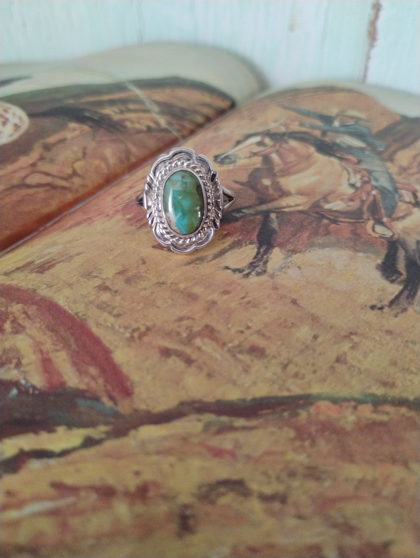 Chee stamped turquoise and sterling silver ring