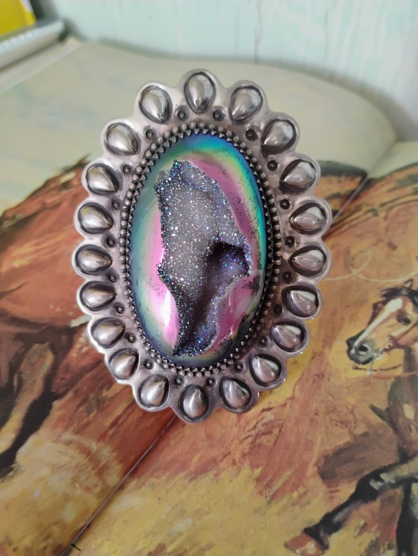 Navajo Made Druzy and Sterling Silver Ring