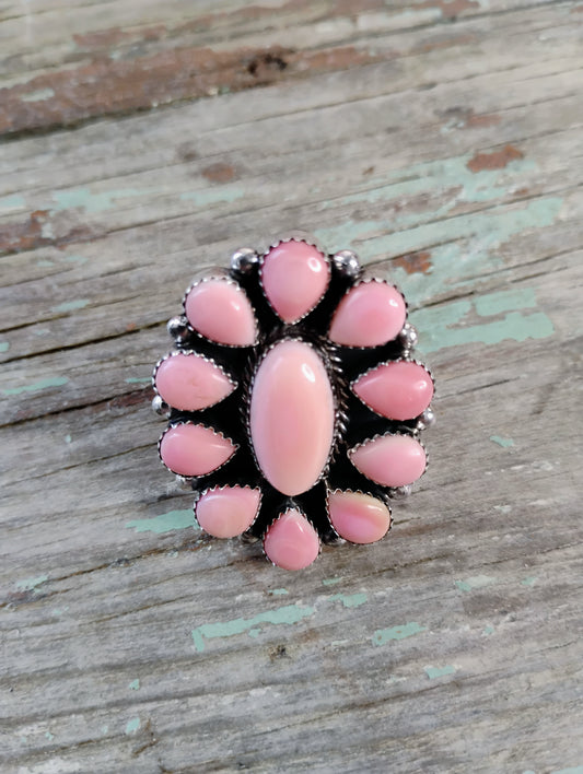 Pink conch cluster ring