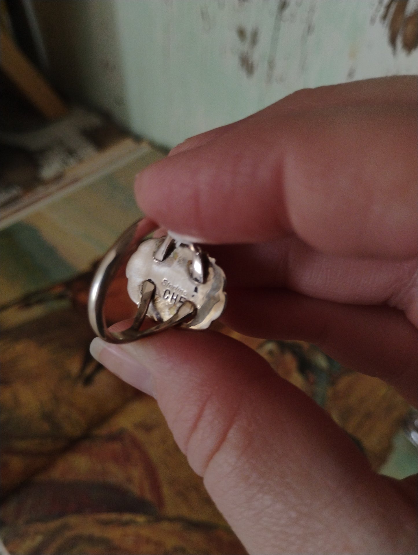 Chee stamped turquoise and sterling silver ring