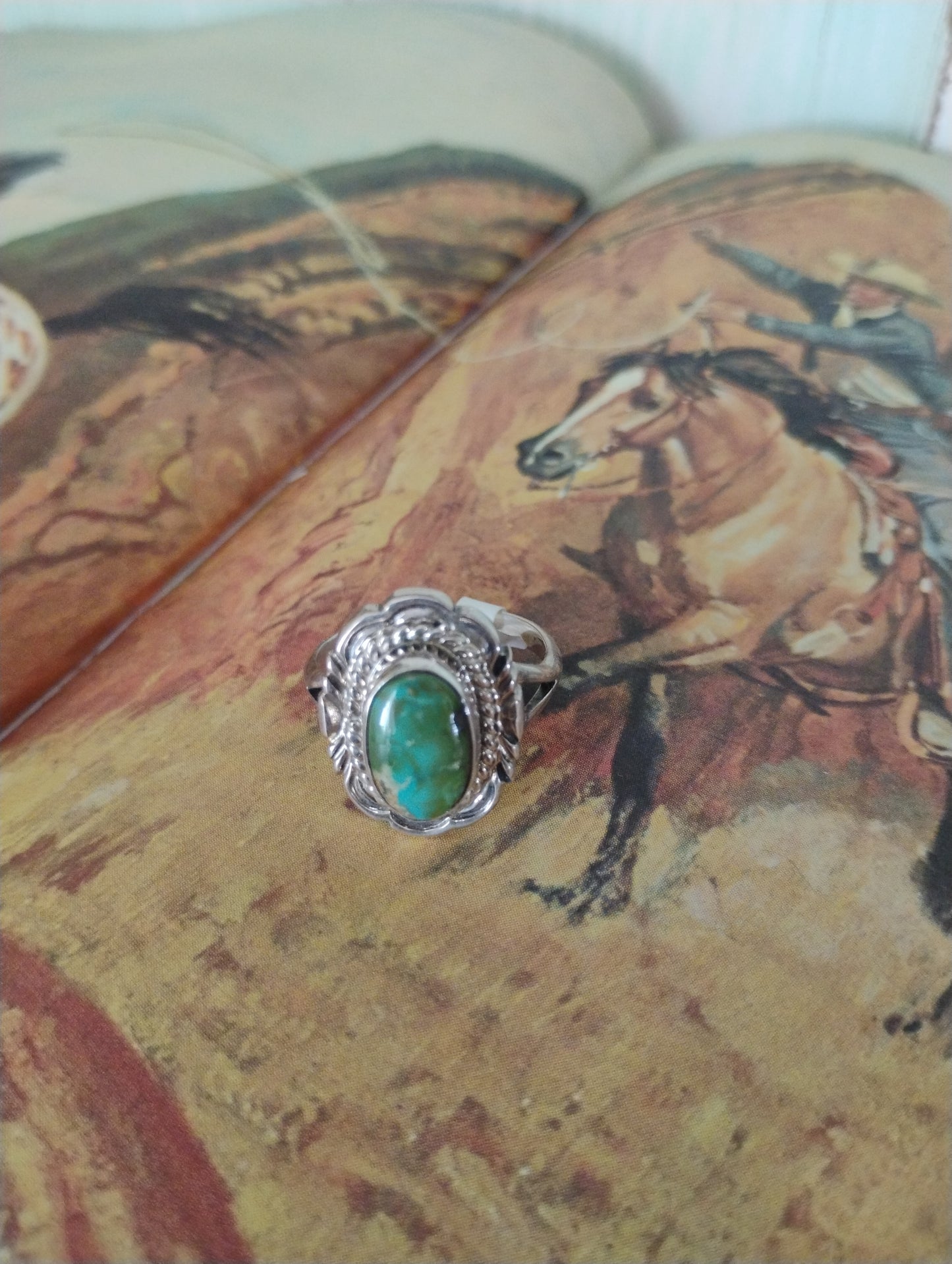 Chee stamped turquoise and sterling silver ring
