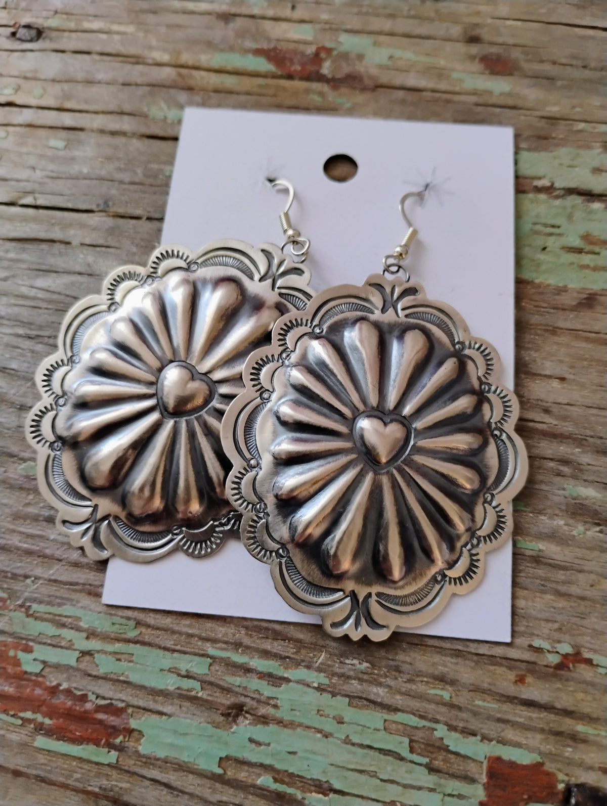 Sterling heart concho earrings