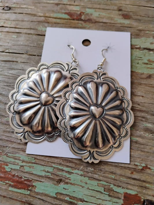 Sterling heart concho earrings