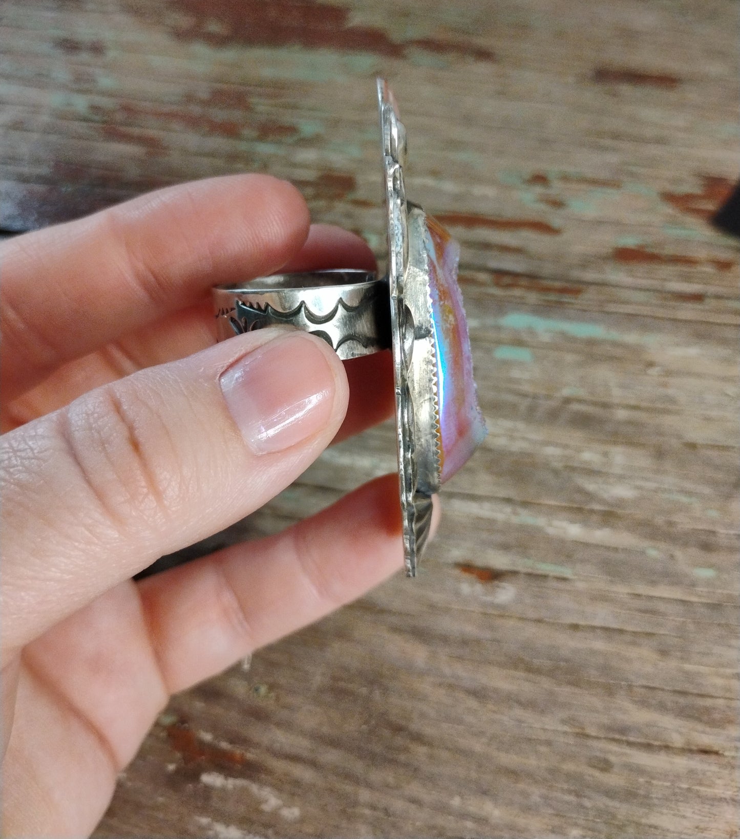 Native made druzy repousse ring