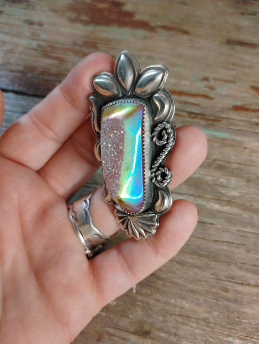 Native made druzy repousse ring